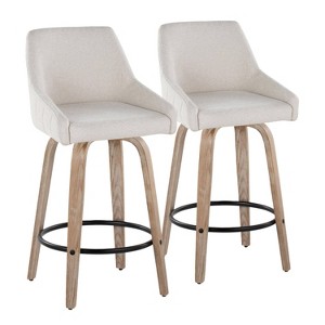 LumiSource Set of 2 Hannah Counter Height Barstools Whitewashed Wood - 1 of 4