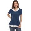 Clearlove Womens Short Sleeve Contrast Mock Neck Collared T-Shirts Flowy Ruffled Patchwork Work Blouse Casual Dressy - 2 of 3