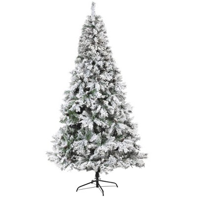 Nearly Natural 8' Flocked White River Mountain Pine Artificial Christmas Tree with Pinecones