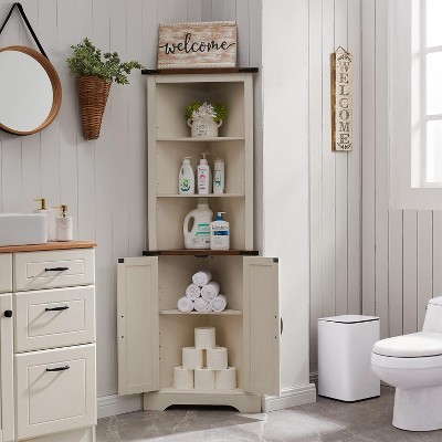 OKD 68" Tall Corner Cabinet with 2 Barn Door & Adjustable Shelves for Bathroom