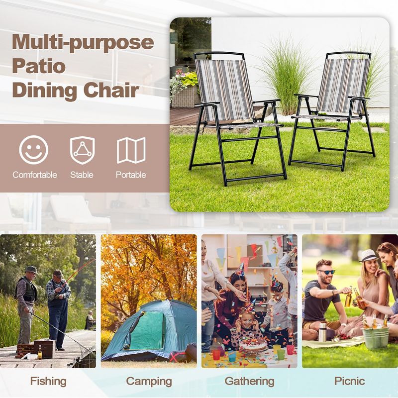 Costway 2pcs Patio Folding Sling Chairs Dining Armrest Backrest Outdoor Portable, 5 of 11