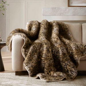 AENKYO Leopard Print Faux Fur Throw Blanket, Oversized 60x80" with Velvet Back - 1 of 4