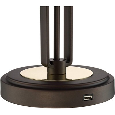 Franklin Iron Works Javier Industrial Table Lamp 24 1/2" High Bronze with USB Charging Port White Drum Shade for Bedroom Living Room Bedside Home Desk