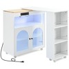 JUJABU Rolling Kitchen Island with Extended Table,Power Outlets and 2 Fluted Glass Doors - 2 of 4