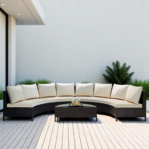 5-Piece Outdoor Rattan Sofa Set with Cushions, Pillows, and Tempered Glass Table – Multifunctional, UV & Water-Resistant Patio Furniture - 1 of 4