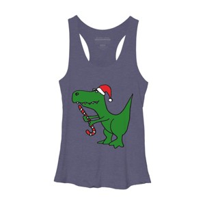 Women's Design By Humans Funny Christmas Green T-rex Dinosaur By SmileToday Racerback Tank Top - 1 of 3
