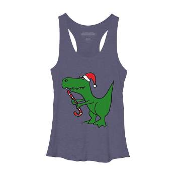 Women's Design By Humans Funny Christmas Green T-rex Dinosaur By SmileToday Racerback Tank Top