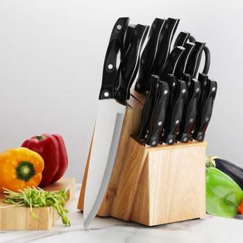 SKONYON 19-Piece Knife Set Premium Stainless Steel Cutlery Set with Wooden Block for Storage