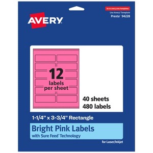 Avery Bright Pink Paper Labels, 1.25" x 3.75" Rectangle - 1 of 4