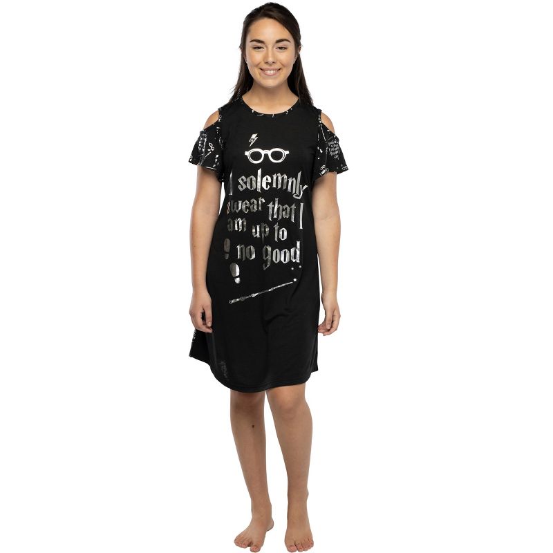 Harry Potter Women's Juniors Up to No Good Cold Shoulder Nightgown, 1 of 7