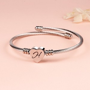 Twisted Steel Heart Cable Initial Bracelet - 1 of 4
