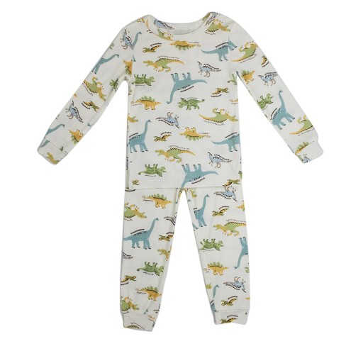 Milkberry Soft Rayon from Bamboo Pajamas Toddler Pajama Set Boys in White  Large Dino Pattern - Size 5T