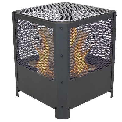 Sunnydaze Outdoor Camping or Backyard Steel Square Grelha Fire Pit with Grilling Grate - 16" - Black