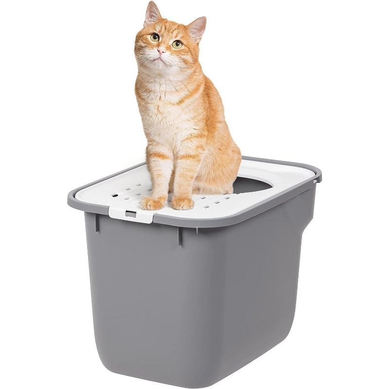 IRIS USA Square Top Entry Cat Litter Box, Kitty Litter Pan with Litter Particle Catching Cover and Privacy Walls, Cat Pan, 1 of 7
