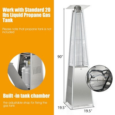 90'' Silver Stainless Steel Pyramid Patio Heater with Glass Tube