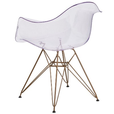 Clear Polycarbonate Side Chair with Gold Metal Base