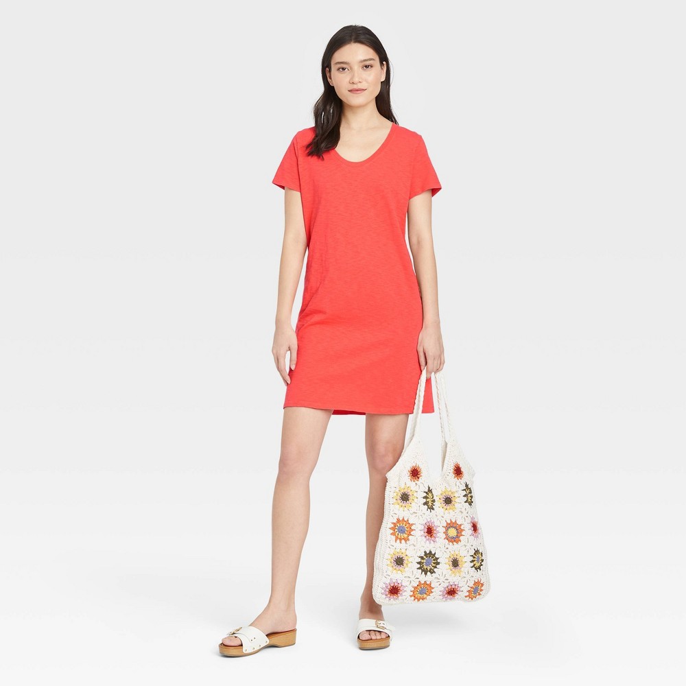 Women's Short Sleeve T-Shirt Dress - Universal Thread Red XS