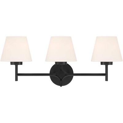 Matte Black 3-Light Bathroom Vanity Fixture with White Glass Shades
