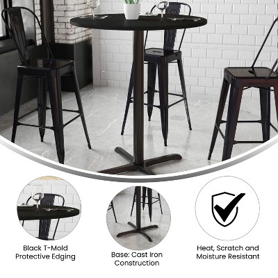 Black Round Laminate Bar Height Table with Cast Iron Base