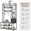 Hall Tree, Entryway Bench with Shoe Storage, Freestanding Coat Rack with Shoe Bench, 4-Tier Storage Shelves, 8 Coat Hooks, 5 Side Hooks - 3 of 4