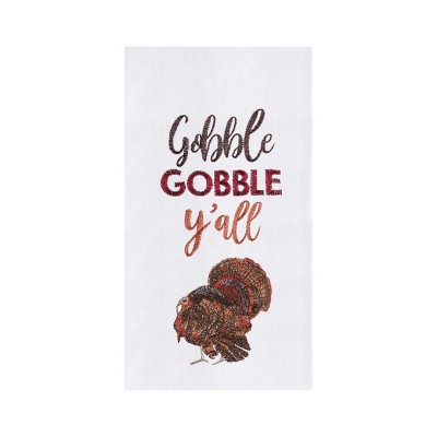 C&F Home "Gobble Gobble Y'All" Script Embroidered Flour Sack Turkey Dishtowel