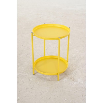 DOMETOUR Outdoor Steel Patio Side Table 2-Tier, Yellow