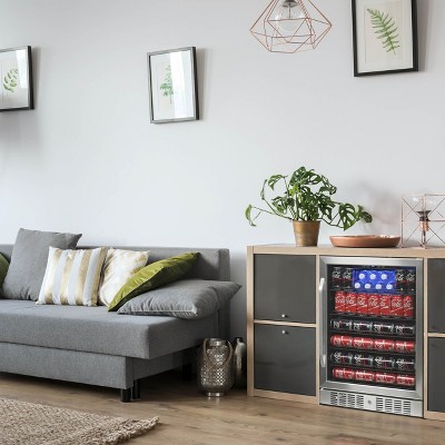 Stainless Steel 177-Can Beverage Fridge with Glass Door
