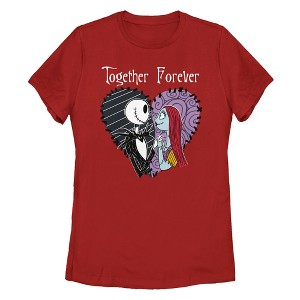 Women's The Nightmare Before Christmas Halloween Jack Skellington Sally Together Forever T-Shirt - 1 of 4