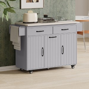 Zeus & Ruta Kitchen Island on Wheels with Drop Leaf, Trash Can Storage, Spice Rack, Towel Rack & Adjustable Shelf - 1 of 4
