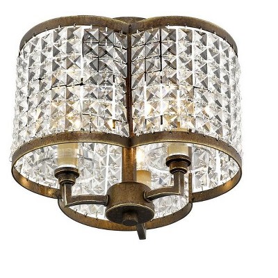 Palacial Bronze 3-Light Semi-Flush Mount with Clear Crystal Shade