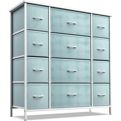 Sorbus Dresser with 12 Drawers - Chest Organizer Unit with Steel Frame Wood Top and handle - Large Dresser for Bedroom, Nursery & etc - Aqua