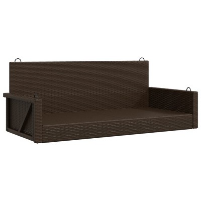vidaxl Outdoor Swing Bench - Poly Rattan Patio Hanging Hammock Chair with Steel Frame - Durable, Weather-Resistant, Brown, 46.9" x 22" x 18.9"