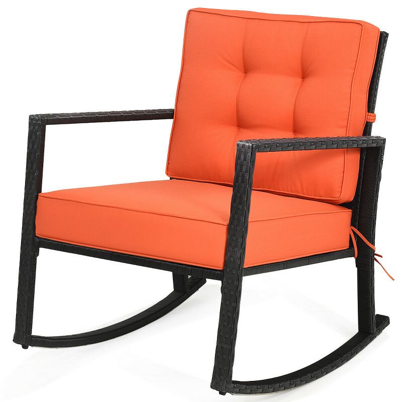 Costway 2PCS Outdoor Wicker Rocking Chair Patio Lawn Rattan Single Chair Glider w/ Cushion, 5 of 10