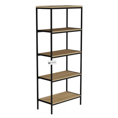 Hastings Home 5-Tier Industrial Style Bookshelf - Seacoast Gray Wood Finish and Black Frame