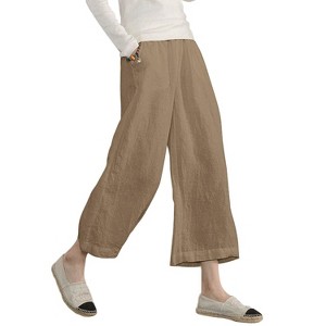 ECUPPER Womens Cotton Cropped Pants Loose Fit Wide Leg Capri Casual Plus Size Elastic Waist Trousers - 1 of 4