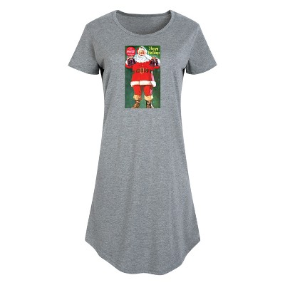 Women's - Coca-Cola - Vintage Santa With Coca Cola Bottles Graphic T-shirt Dress