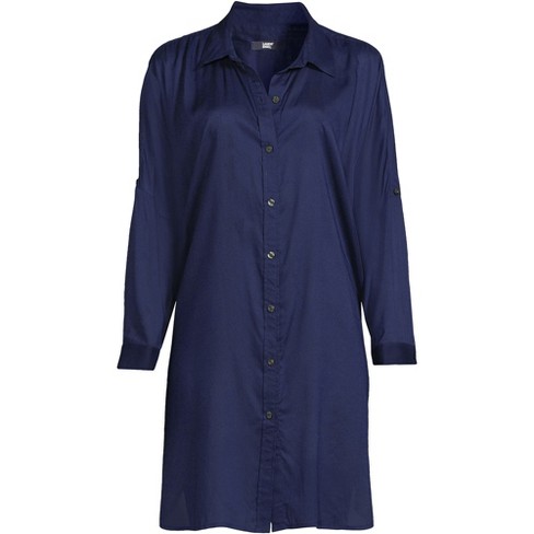Lands' End Women's Sheer Oversized Button Front Swim Cover-up Shirt ...