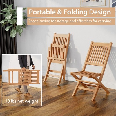 Natural Teak Wood Armless Folding Patio Chair
