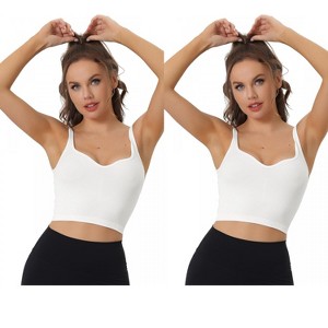 Allegra K Women's Slim-Fit Ribbed Workout Sleeveless Plunge Sports Camisoles 2 Packs - 1 of 4