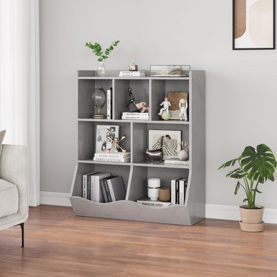 Kids Bookshelf and Toy Storage, 3-Tier Wooden Toy Storage Unit with Shelves and Compartments, Freestanding Kids Bookcase for Playroom, Bedroom