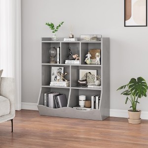 Kids Bookshelf and Toy Storage, 3-Tier Wooden Toy Storage Unit with Shelves and Compartments, Freestanding Kids Bookcase for Playroom, Bedroom - 1 of 4