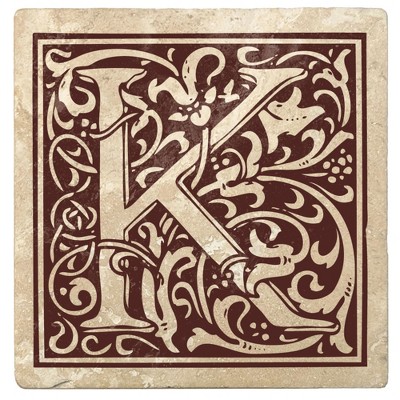 Christmas by Krebs Set of 4 Ivory and Brown "K" Square Monogram Coasters 4"