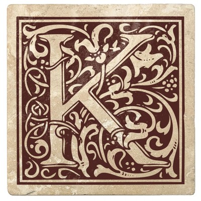 Christmas by Krebs Set of 4 Ivory and Brown "K" Square Monogram Coasters 4"