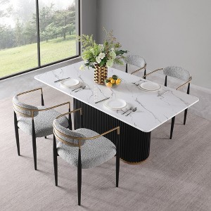 Modern 5-Piece Faux Marble Dining Table with Boucle Chairs in Gray Dining Room Set for Kitchen - Morden Fort - 1 of 4