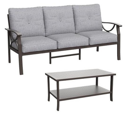 Heynemo Outdoor Patio Furniture Set, 2 Piece Patio Conversation Set, Metal Furniture Set with 3 seat Sofa
