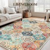 Vintage 60"x84" Washable Area Rug, Non-Slip Low Pile Floral Print Accent Carpet for Living Room Bedroom, Orange - 2 of 4