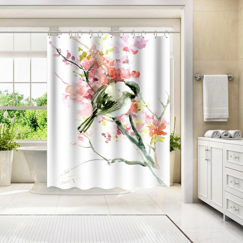 Americanflat 71" x 74" Shower Curtain, Spring And Chickadee by Suren Nersisyan, 4 of 9