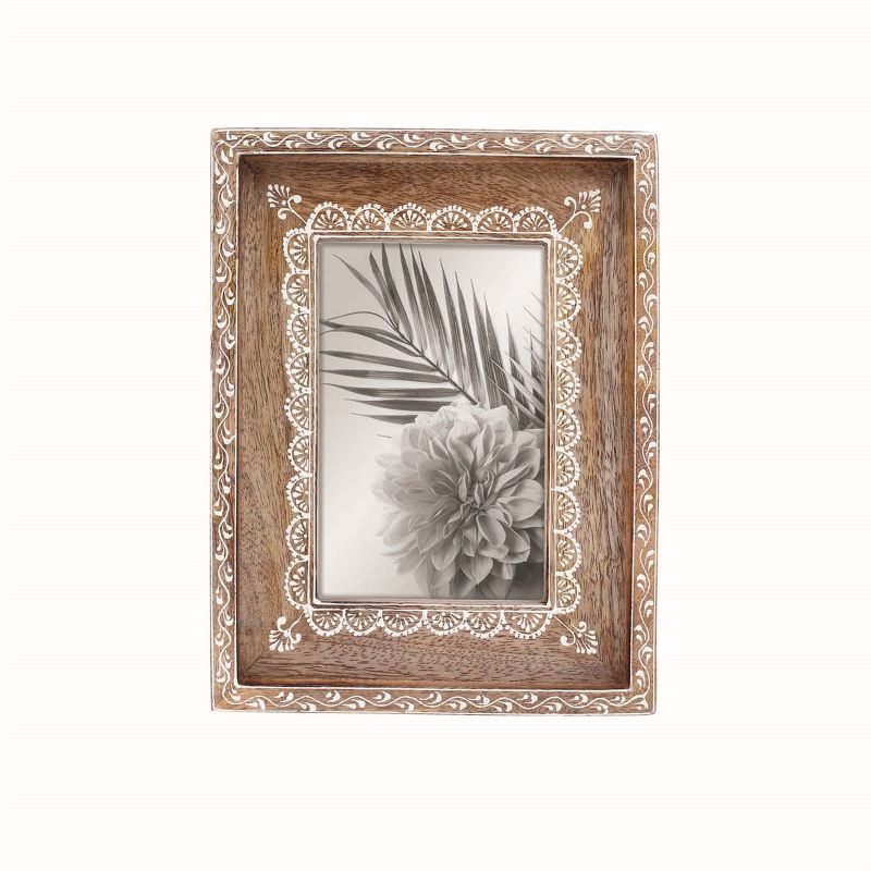 Natural Wood 4 x 6 inch Henna Pattern Decorative Wood Picture Frame - Foreside Home & Garden, 1 of 5