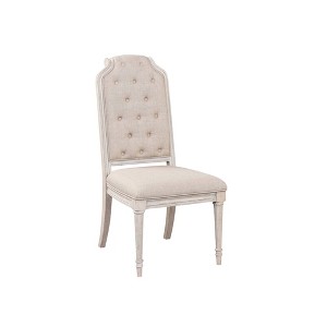 Fabric Armless Side Chair with Wooden Reeded-Tapered Legs and Antique Champagne Finish (Set of 2) - 1 of 4