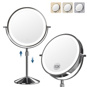 Makeup Mirror,360° Rotatable Height Adjustable Double Sided Mirror, 1x/10x True HD Magnifier,3 Colors,Adjustable Brightness - 1 of 4
